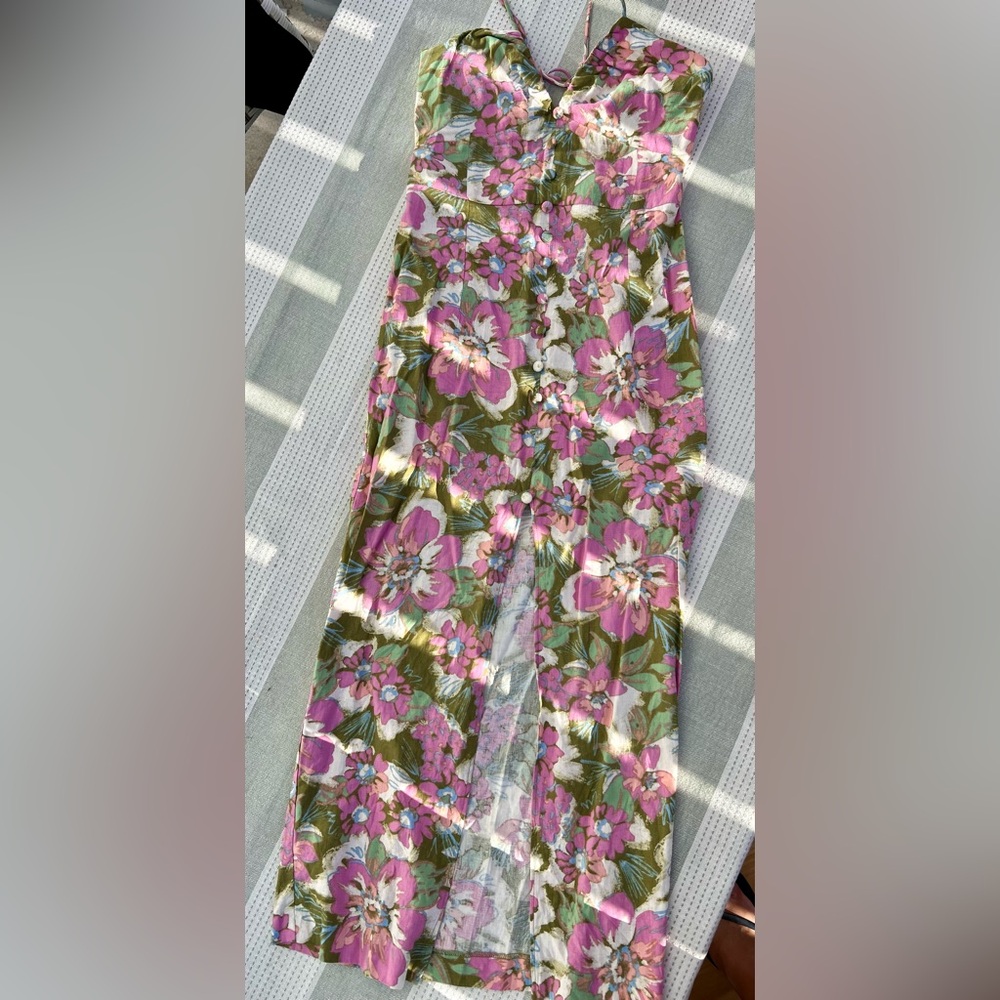 Zara Linen Floral Backless Dress